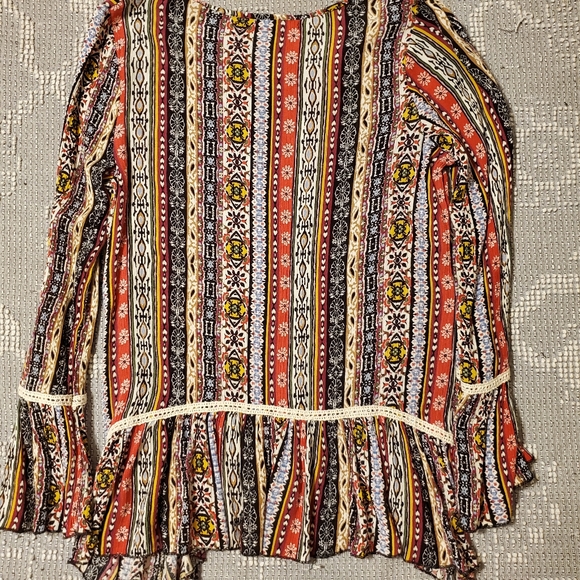 Living Doll boho pheasant shirt bell sleeve S - Picture 10 of 11